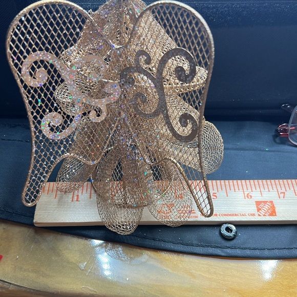 VTG Gold metal Christmas Angel playing instrument shiny Tree Topper Display - Picture 5 of 8
